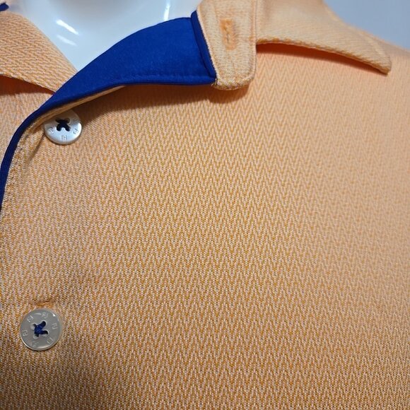 Footjoy Golf Polo Shirt Mens Size Large Peach Pink Herringbone Like Pattern - Picture 2 of 8